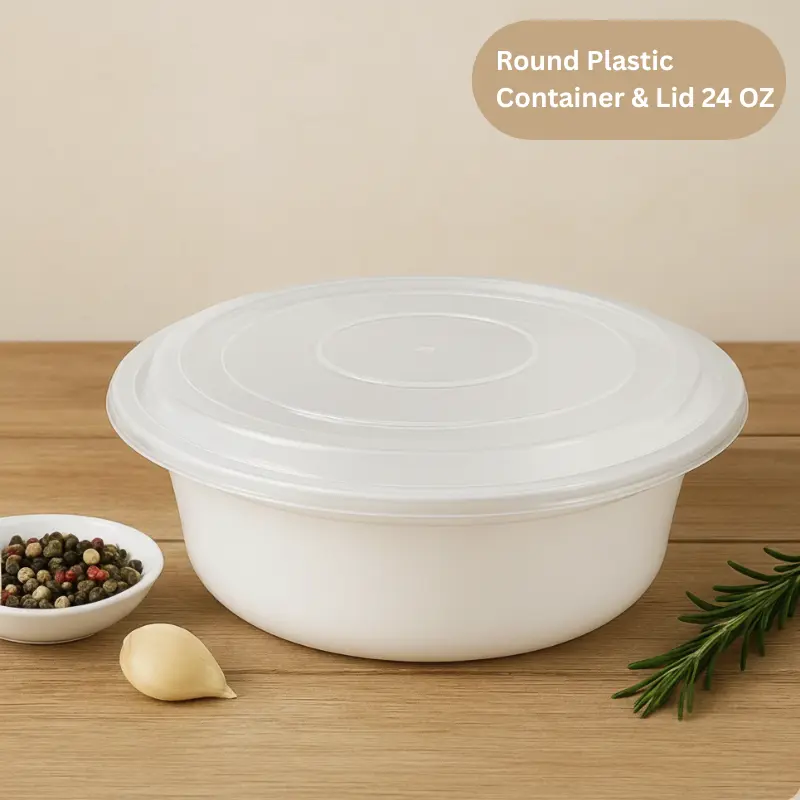 [RPCL24]  Round Plastic Container & Lid - 24 oz - 7"  