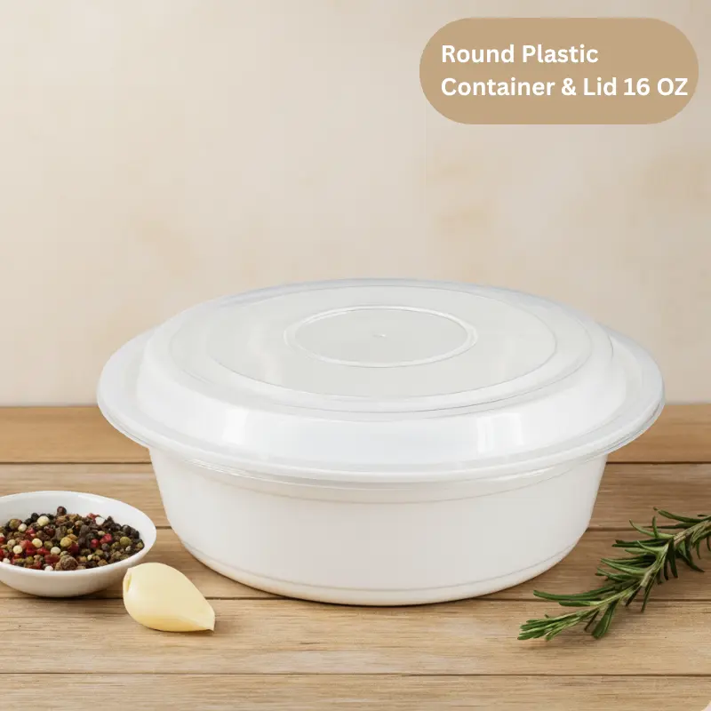 [RPCL16] Round Plastic Container & Lid - 16 oz - 6"  