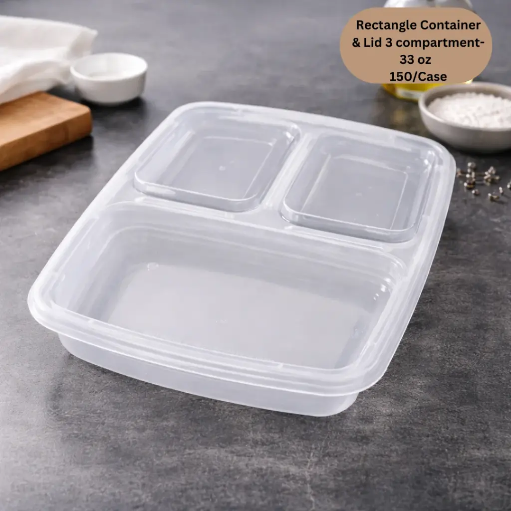 [TRCW33] Rectangular Containers with Lids Combo -T33 - 3 Compartment -  White 