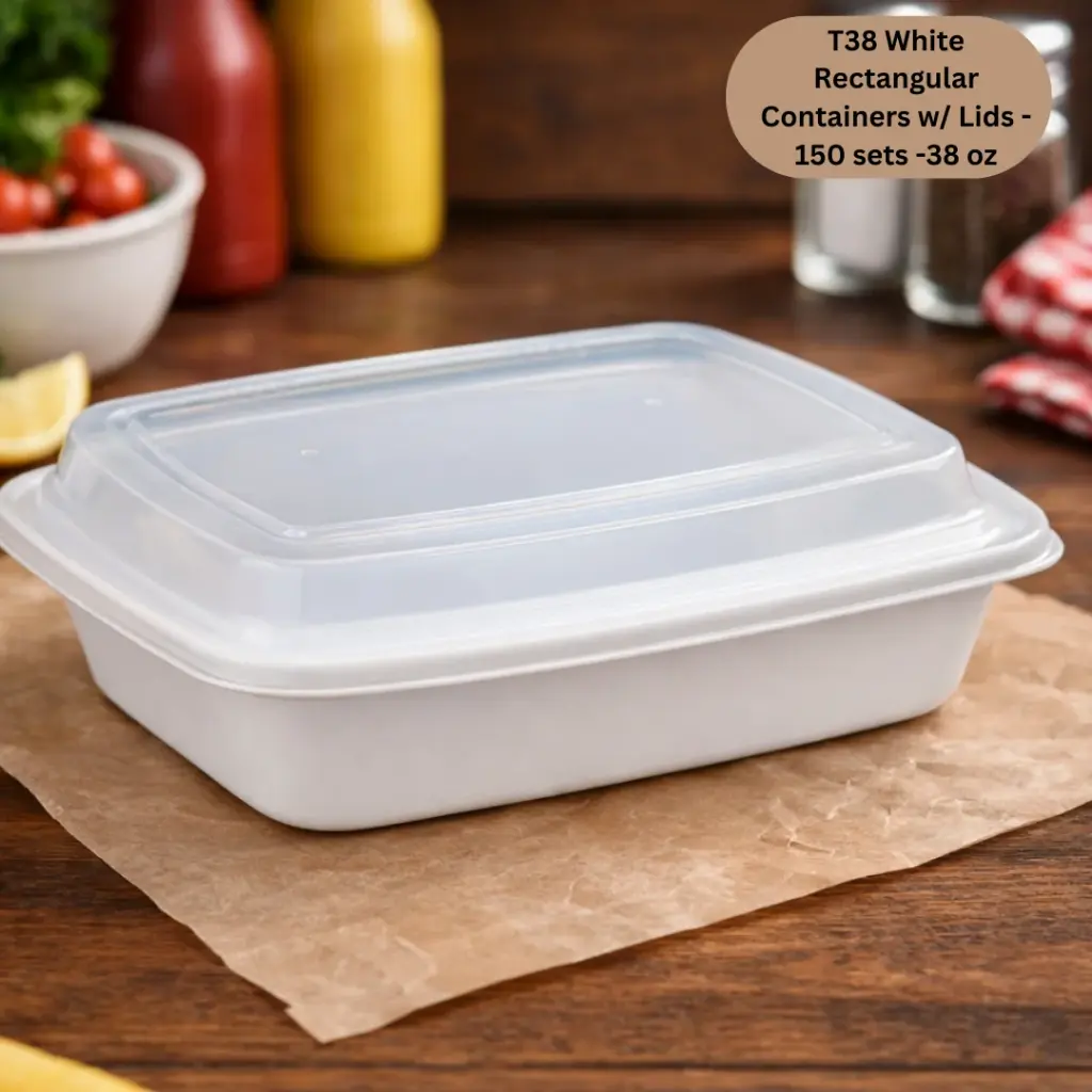[TRCW38]  Rectangular Containers with Lids  -  T38 -White 