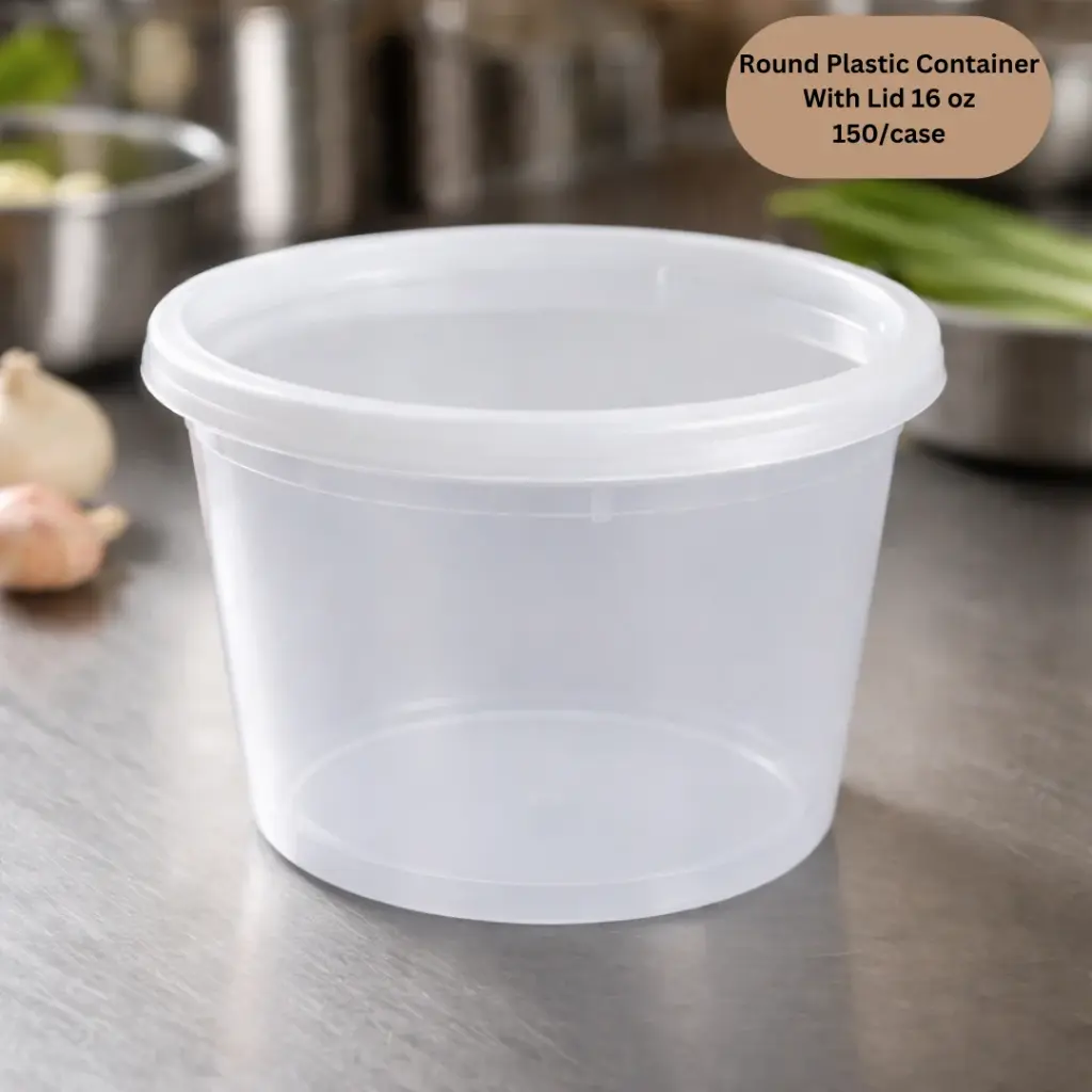 [RPCL06] Round Plastic Container & Lid - 16 oz - 6" -  Value+ 
