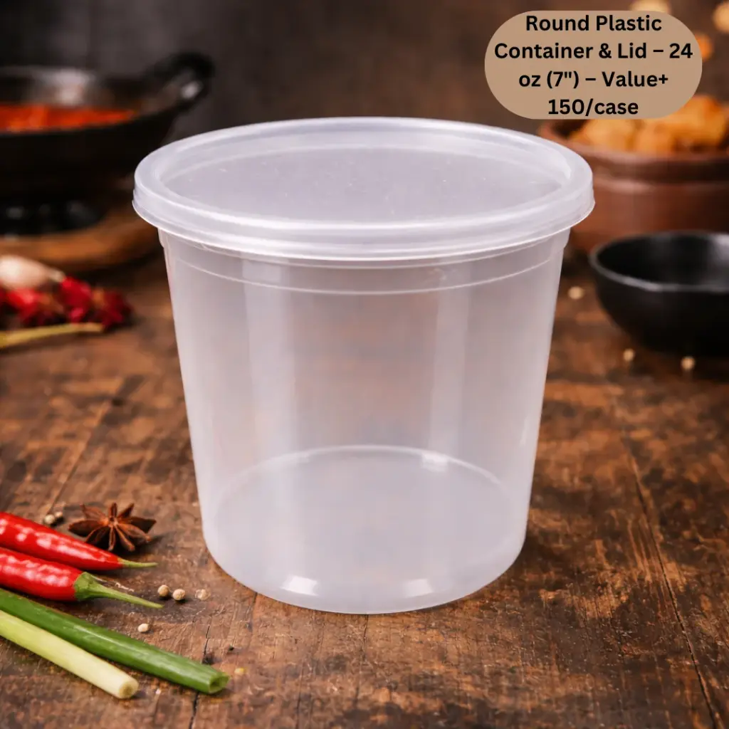 [RPCL07]  Round Plastic Container & Lid - 24 oz - 7" - Value+ 