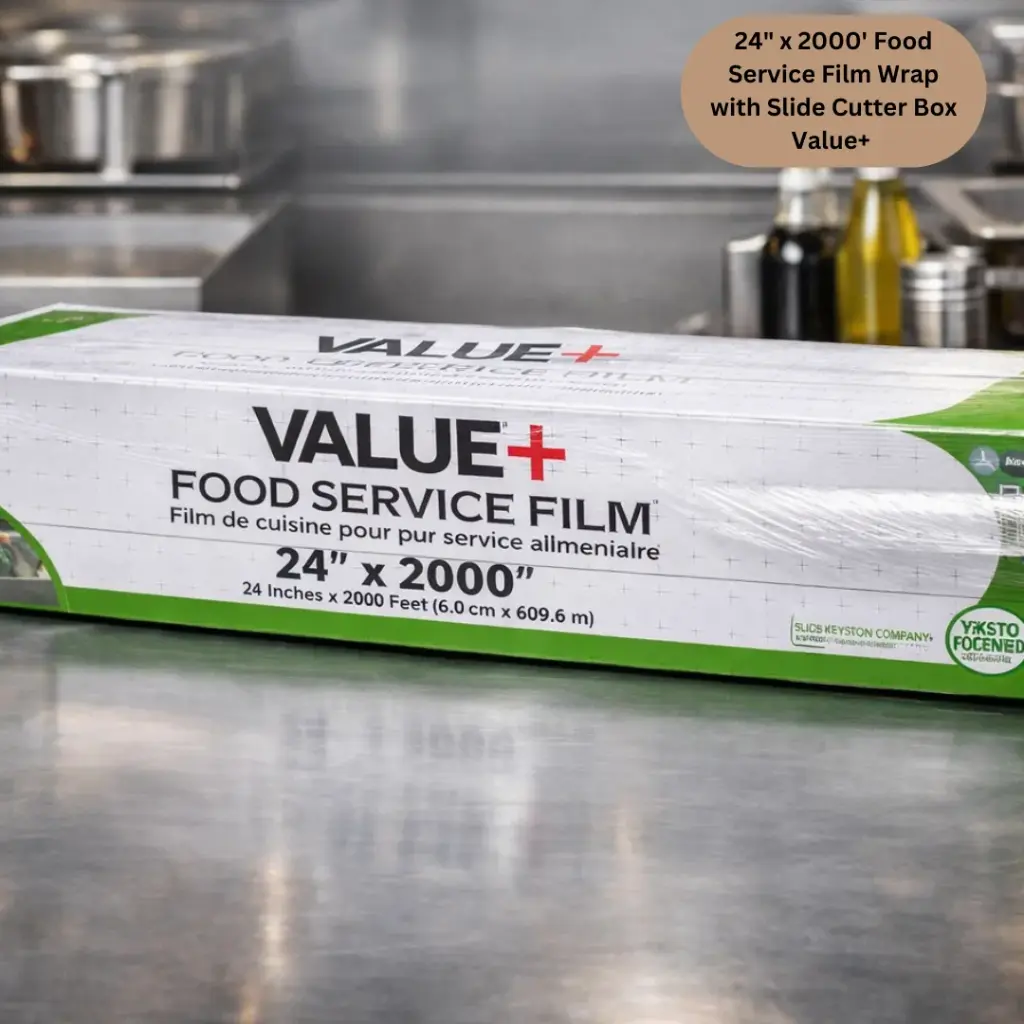  Food Service Film Wrap with Slide Cutter Box - 24" x 2000' - Value+ 