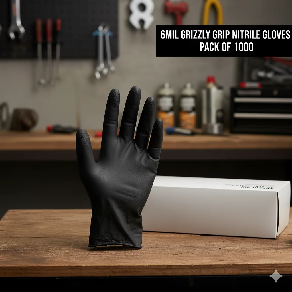  Nitrile Glove - 6 Mil - Black - Grizzly Grip  (Small)