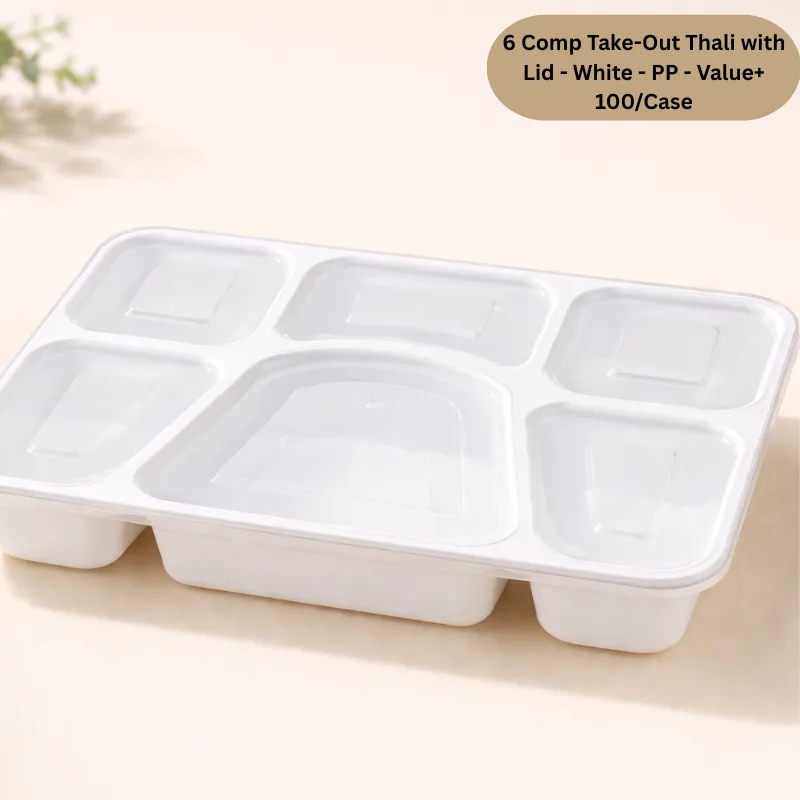 [TOTP06] Take-Out Thali with Lid - 6 Comp - White 