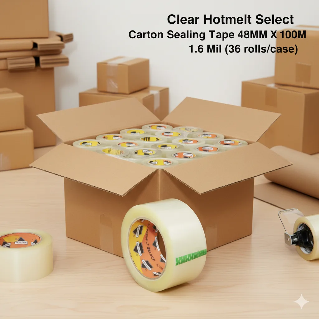 [36 Rolls /case] Clear Hotmelt Select Carton Sealing Tape -48MM X 100M - 1.6 Mil  